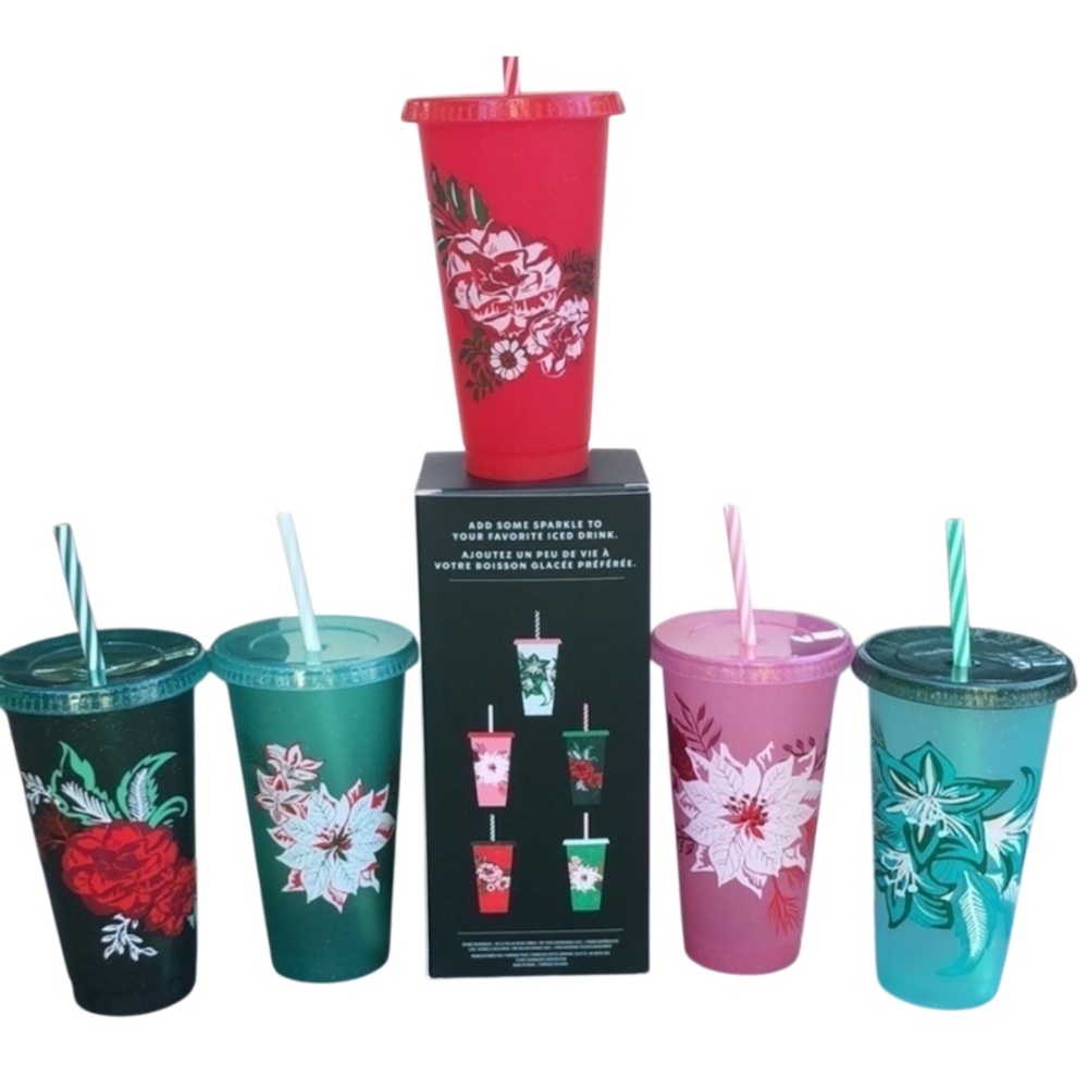 Starbucks Set of 5 Christmas Reusable Cold Cups 16oz, Holiday Designed NIB
